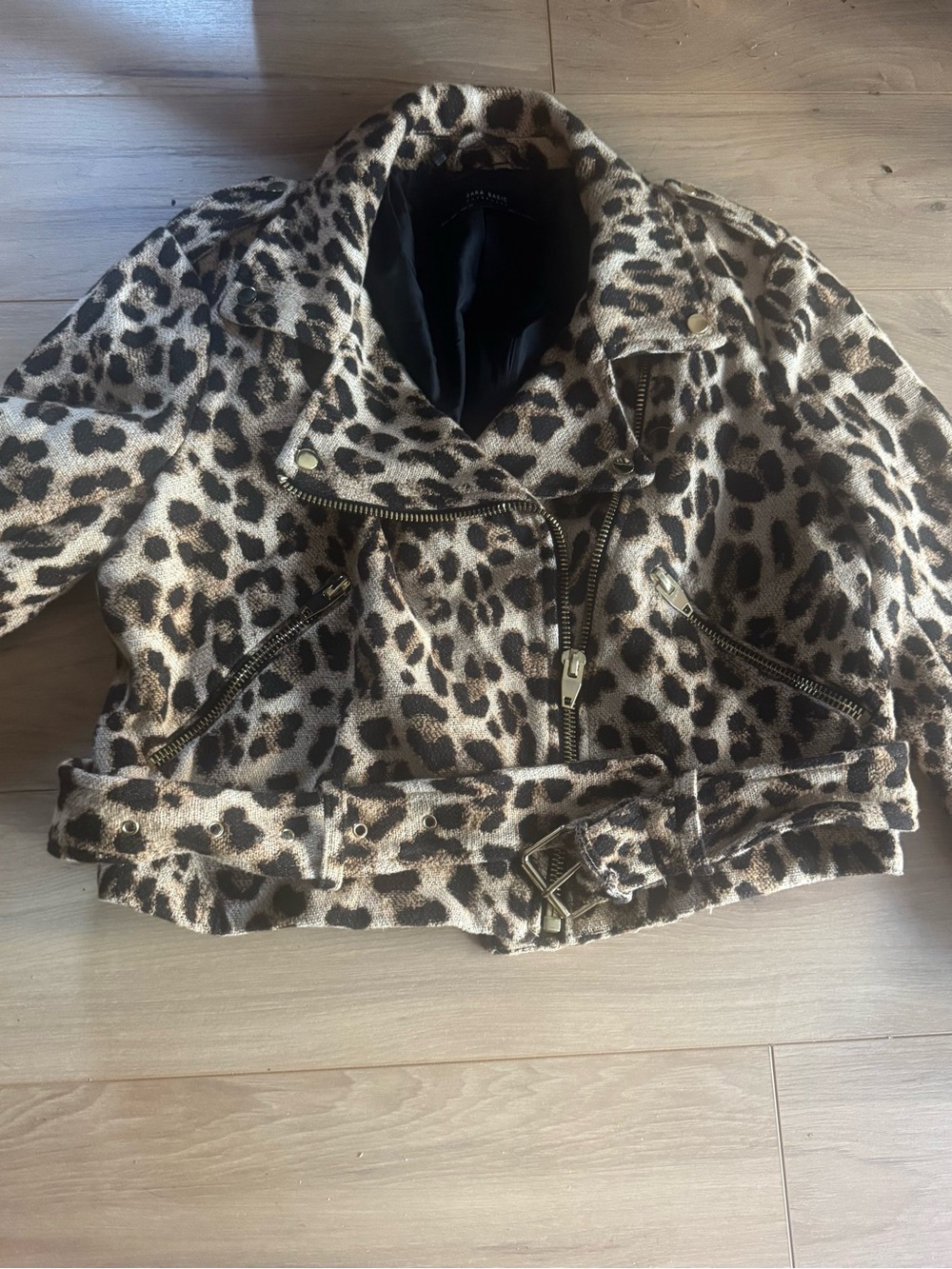 Zara Leopard Print Biker Jacket in Brown and Black